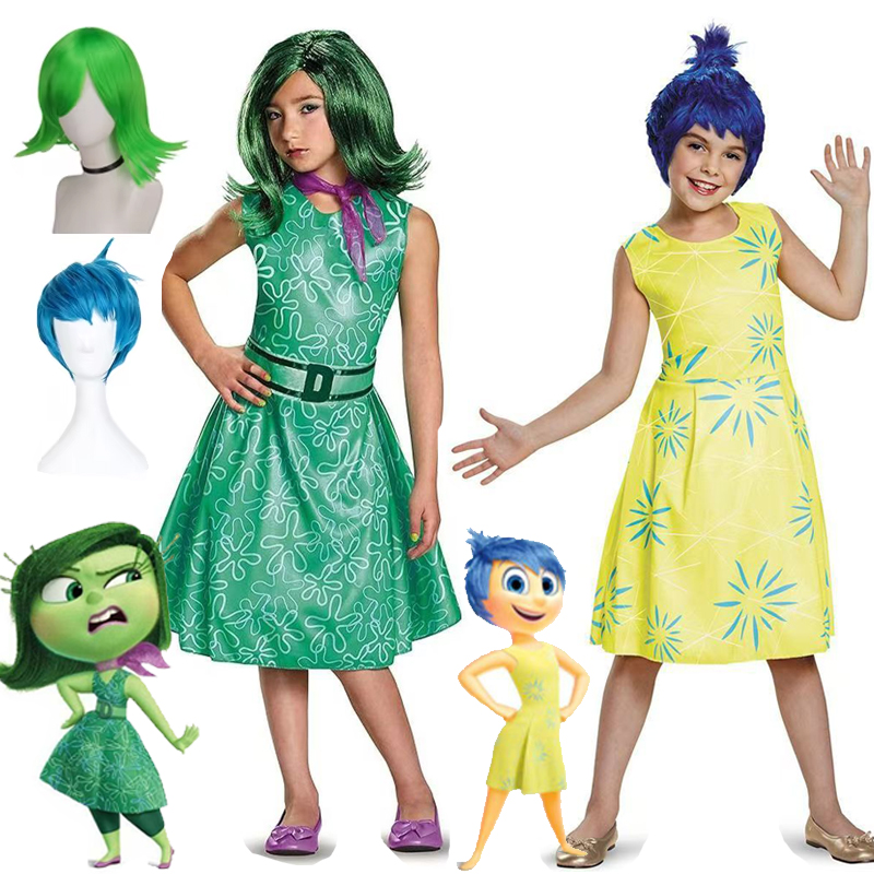 Halloween Girls Cosplay Party Animation Movie Inside Costumes Summer Carnival Masquerade Girls Mood Joy Disgust Dress