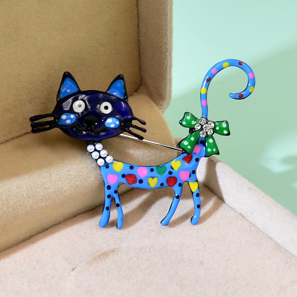 New Creative Women Men Rhinestone Enamel Kitten Badges Pin Fashion Exquisite Cute Cat Drip Oil Brooch Accessories