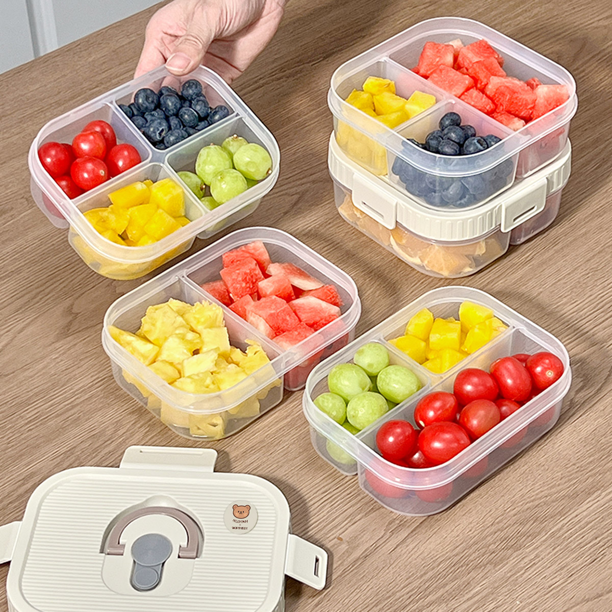Microwave Plastic Divided Lunch Box For Kids Students 2/3/4 Grids Fruit Bento Box Portable Sealed Food Container For Students