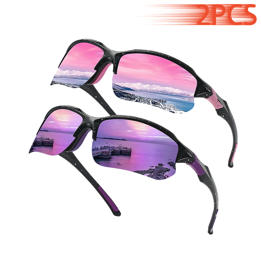 2PCS Fashion Vintage Half Frame Driving Fishing Cycling Sports Sunglasses Men Women Eyewear Mountaineering Sun Glasses dr. eyemo