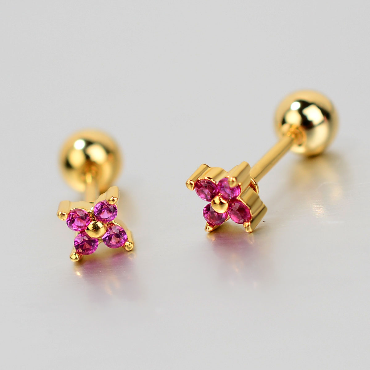 1PC Gold Color 20G Bar Screw Back Studs Women Cute Zircon Ear Bone Nail Mini Crystal Flower Pierced Tiny Earrings