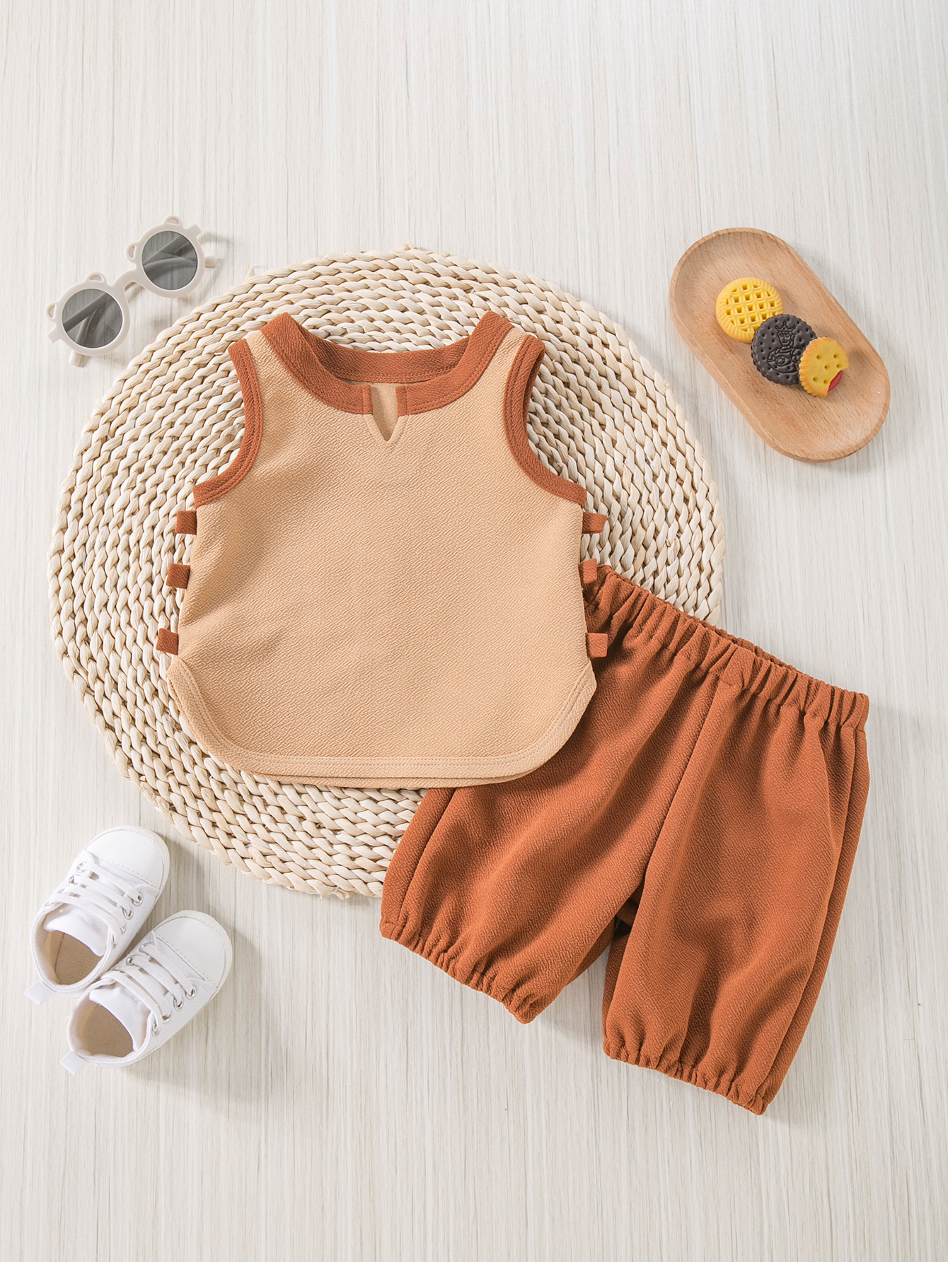 Baby Boys Spring Summer Sleeveless Tank Top Capri Pants 2pcs Set Contrast Binding Casual Kids Clothes