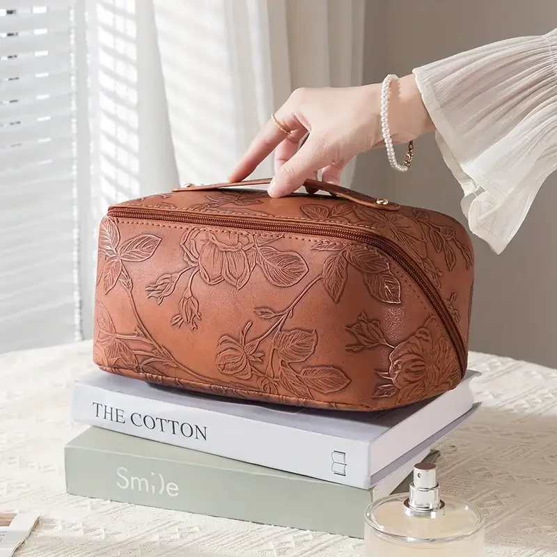 Fashion Vintage Flower Women Tote Cosmetic Bag Portable Pillow Makeup Orgainzer Pouch Washbag Large Capacity Travel Zipper Bag