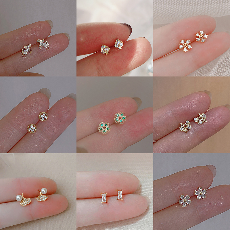 1Pair Korean Silver-plate Zircon Ear Piercing Earring for Women Exquisite Ear Studs Cartilage Earring Girl Accessories Jewelry