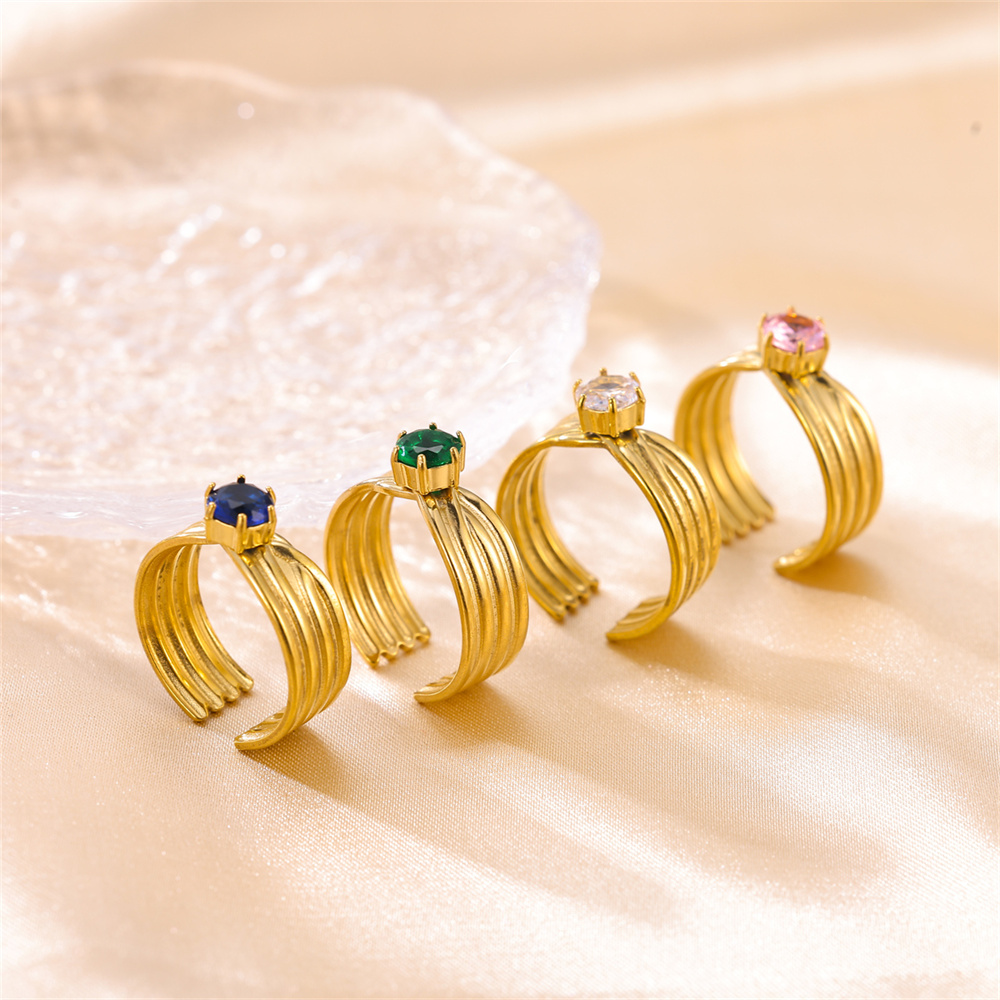 Kissmoon Stainless Steel Gold Color Multilayer Colorful Zircon Open Rings for Women Trendy Brithday Party Daily Jewelry
