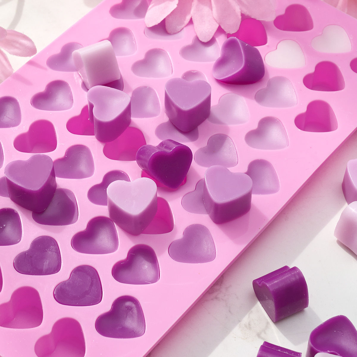 55 Compartment Heart Silicone Candle Mold Valentine's Day Candles Making Kit DIY Love Cake Chocolate Baking Mould Party