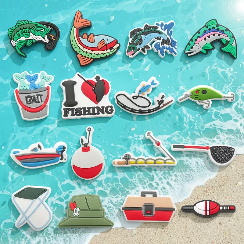 16 PCS Fishing Shoe Accessories, PVC Decorations Suitable as Party Gifts, Applicable to Sports Shoes and Durable Shoe Decoration