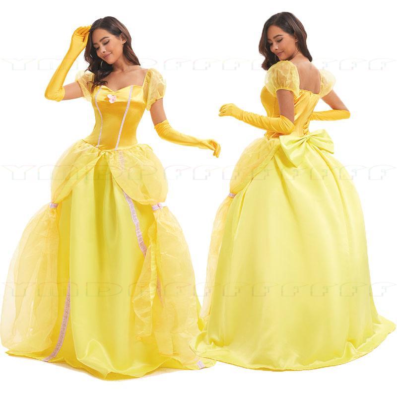 Anime Beauty Beast Bell DCOSPLAY Yellow Long Dress Halloween Costume Beauty Princess Dress Support Disguise Carnival Chara