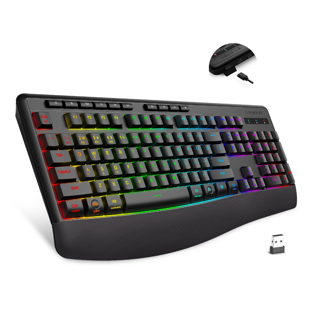 E-YOOSO 2.4G Wireless & Wired RGB Mechanical Keyboard Ergonomic, Freely Switchable Modes, Gaming Keyboard for PC MAC Desktop