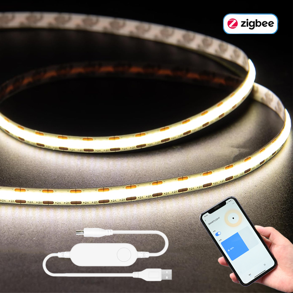 USB Zigbee COB LED Strip 5V 1m 2m 3m Warm Natural White TV BackLighting Cabinet Lighting Room Decor for Alexa/ Assistant