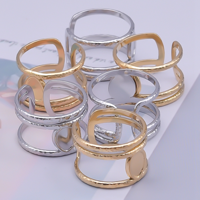 Irregular Oval Edge Stainless Steel Ring Same Paragraph For Men And Women Adjustable Opening Metal New In Rings