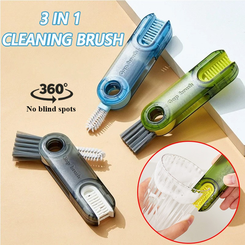 3 in 1 Milk Water Bottle Cup Lid Cleaning Brush Multi-Functional Straw Crevice Cleaner Brush U-shaped Bottle Gap Clean Tools