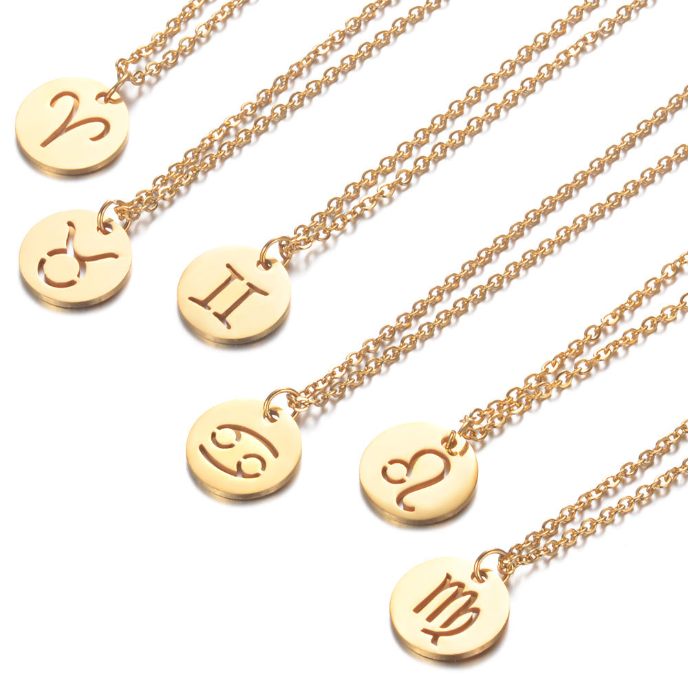 Stainless Steel Star Zodiac Sign Necklaces 12 Constellation Choker Pendants Aries Libra Leo Collier Birthday Gift pen gpt