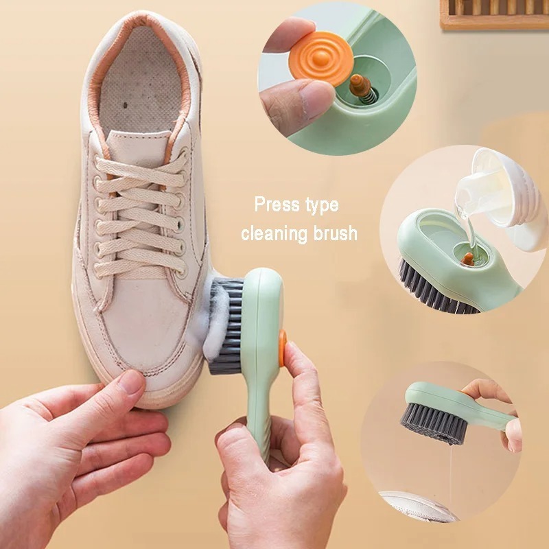 Ultifunctional Automatic Liquid Fill Shoe Brush Soft Bristles Deep Cleaning Household Laundry Clothes Compact Portable Press But