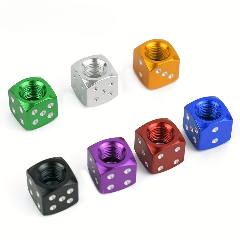 4pcs Bicycle Dice Valve Caps, High Quality Tire Air Valve Stem Caps, Car Trunk Mountain Road Bike Bicycle Wheel Rims Accessories