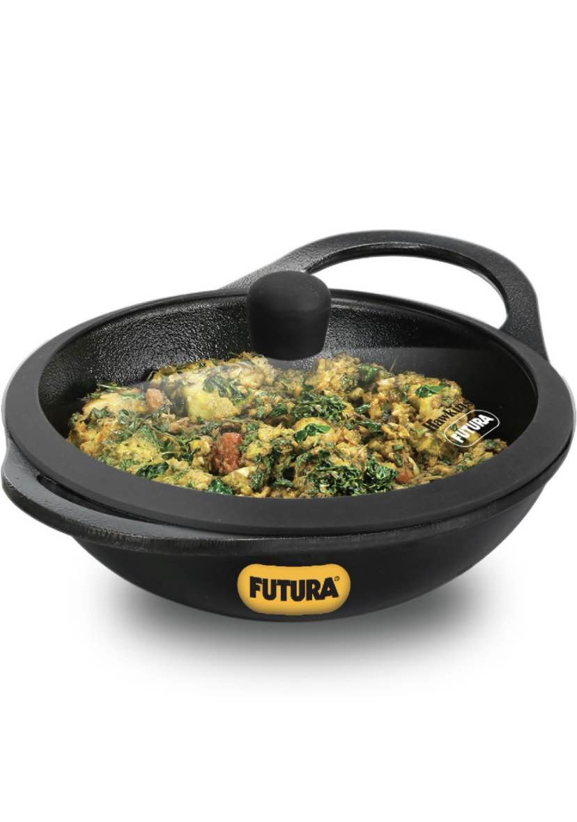 Hawkins Futura 2 Litre Cast Iron Kadhai, Naturally Nonstick Cast Iron Kadai with Glass Lid, Cast Iron Cookware for Kitchen, Black (CIK20G)