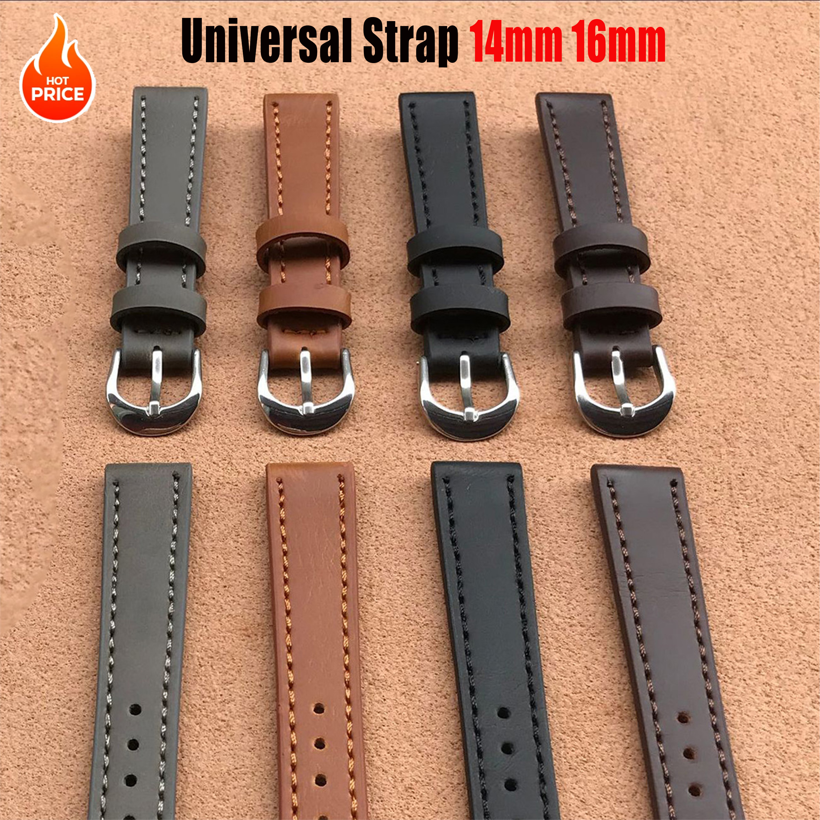 Leather Watch Strap 14mm 16mm for Women High Quality Smartwatch Wrist Band Vintage Quick Release Bracelets Universal Bracelet