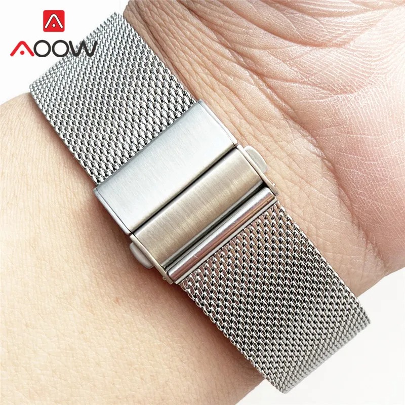 New 1.0mm Milanese Mesh Watch Strap 20mm 22mm for for Universal Bracelet Folding Buckle Wristband for Women Men Band
