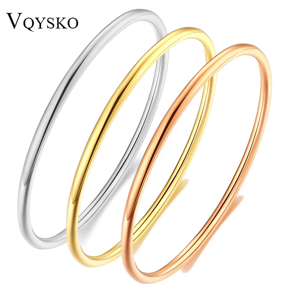 VAYSKO Stainless Steel Glossy Stackable Thin Round Bangle Bracelet for Women Oval Solid Plain Polished Bracelet Best Gifts for L