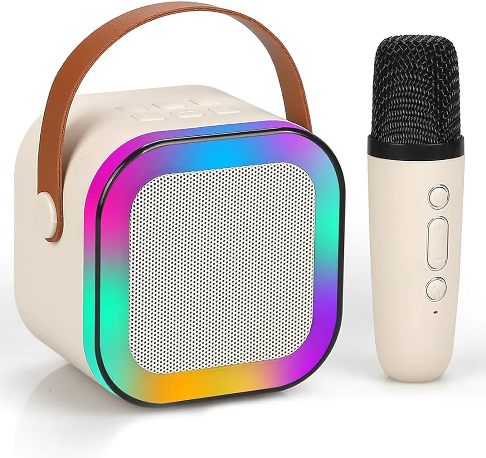 Mini Portable Blue-Tooth Karaoke Speaker with Wireless Microphone and Dynamic Lights