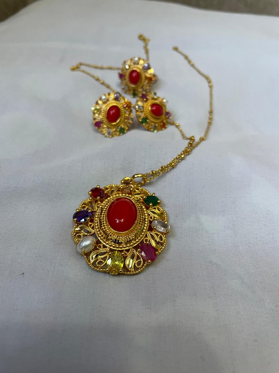 Traditional Royal Red Navratna Set