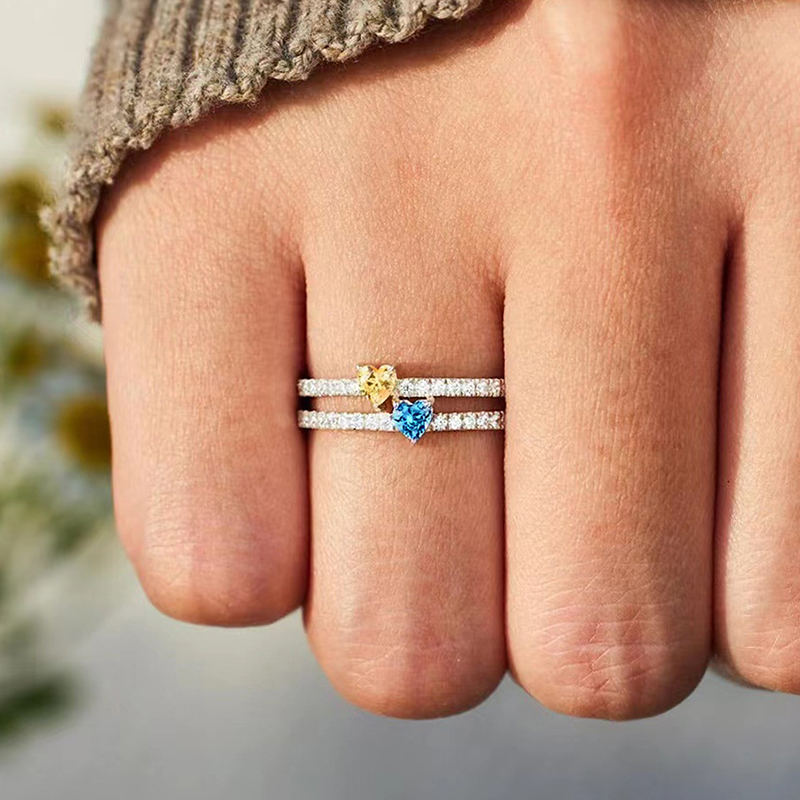 Huian Exquisite Yellow/Blue Heart CZ Women Rings for Wedding New Trendy Accessories Dazzling Female Rings Fashion Love Jewelry