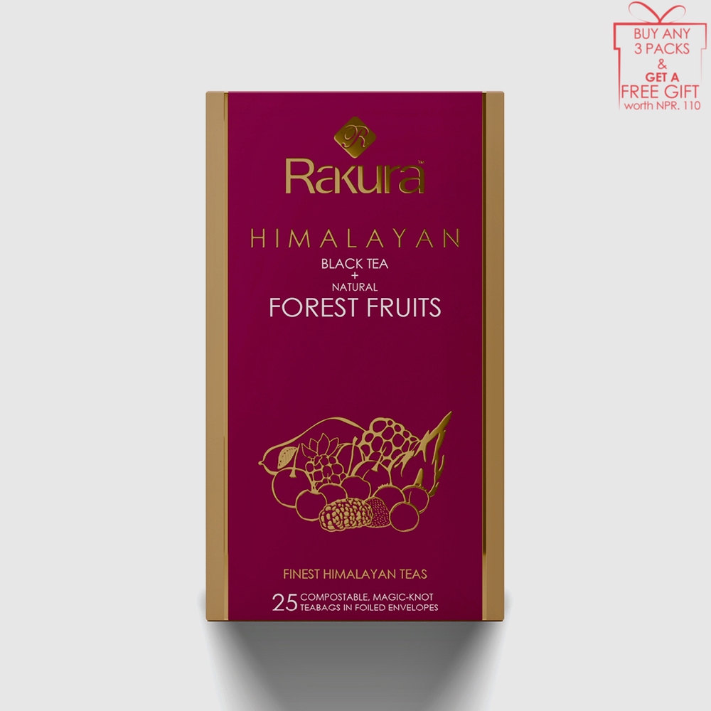 Rakura Himalayan Green Tea + Natural Super Berries 25TB Finest Himalayan Teas Next Gen Magic Knot Teabag - No Plastic, Bleach & Glue Home Compostable
