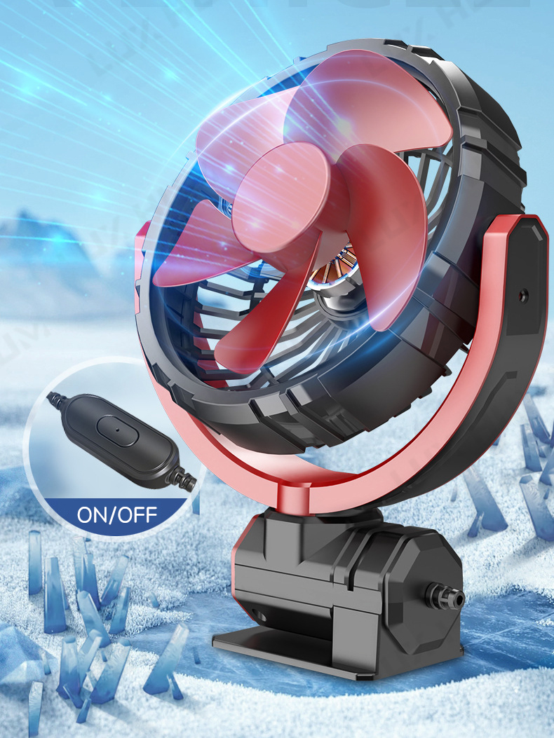 Car Electric Fan 3-Speed Strong Wind Car Interior Cooling Air Fan USB Dashboard Air Circulation 360-Degree Rotation