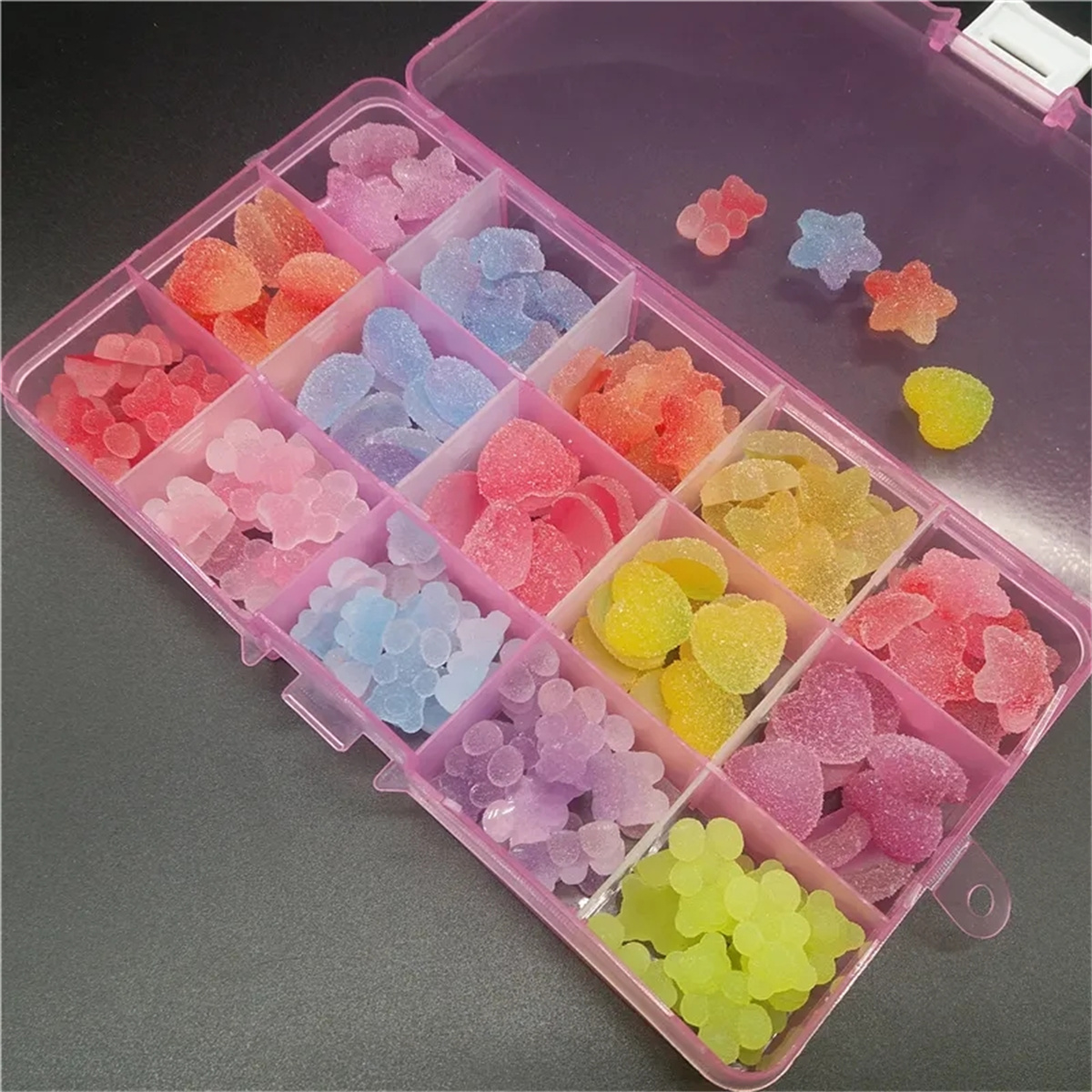One Box Kawaii Mixed Colorful Bear Nail Art Charms 3D Cartoon Mixed Colors Resin Bear Nail Rhinestones Decorations Accessories