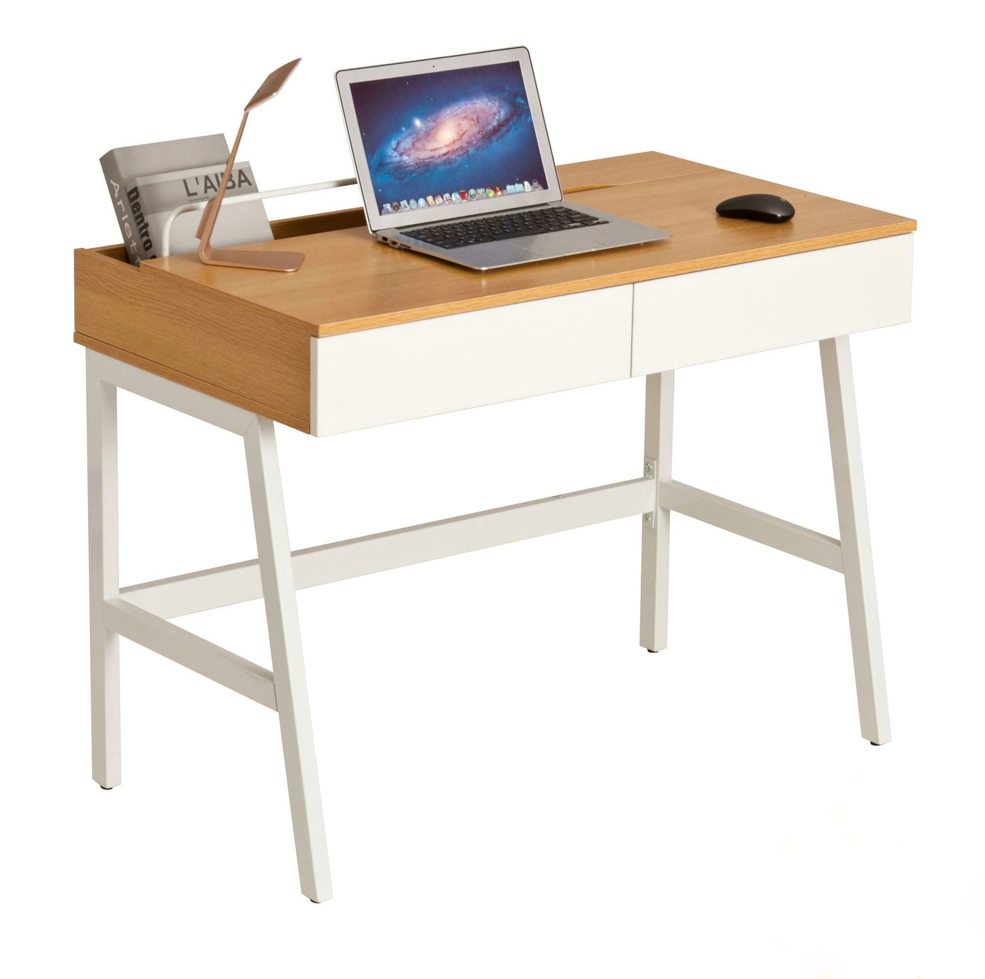 Home Office Urban Style Computer, Laptop and Study Desk with Drawers, Book Storage