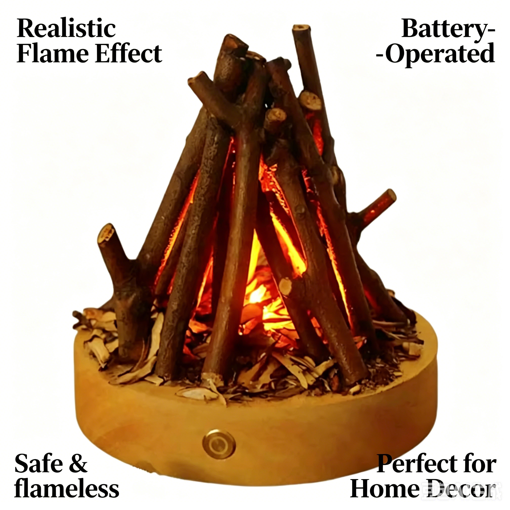 AB51 Fake Bonfire Night Light USB Rechargeable 3 Modes Flameless Fire Lamp with White Noise
