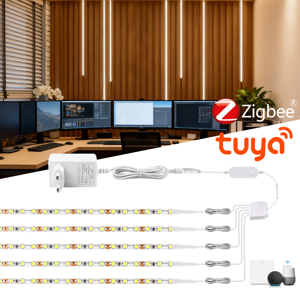 1-6Pcs LED Lights Ribbon 12V Smart Zigbee Tuya APP Control Applicable to Multi-layer Cabinet Wardrobe Soundproof Panel Decor