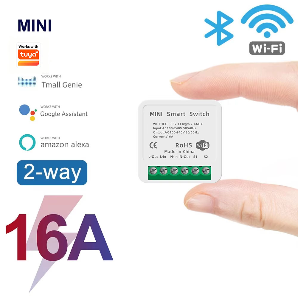 16A Mini Wifi Switch DIY 2-way Control Breaker Timing Relay Smart Home Works With Tuya Smart Life App Alexa Alice Home