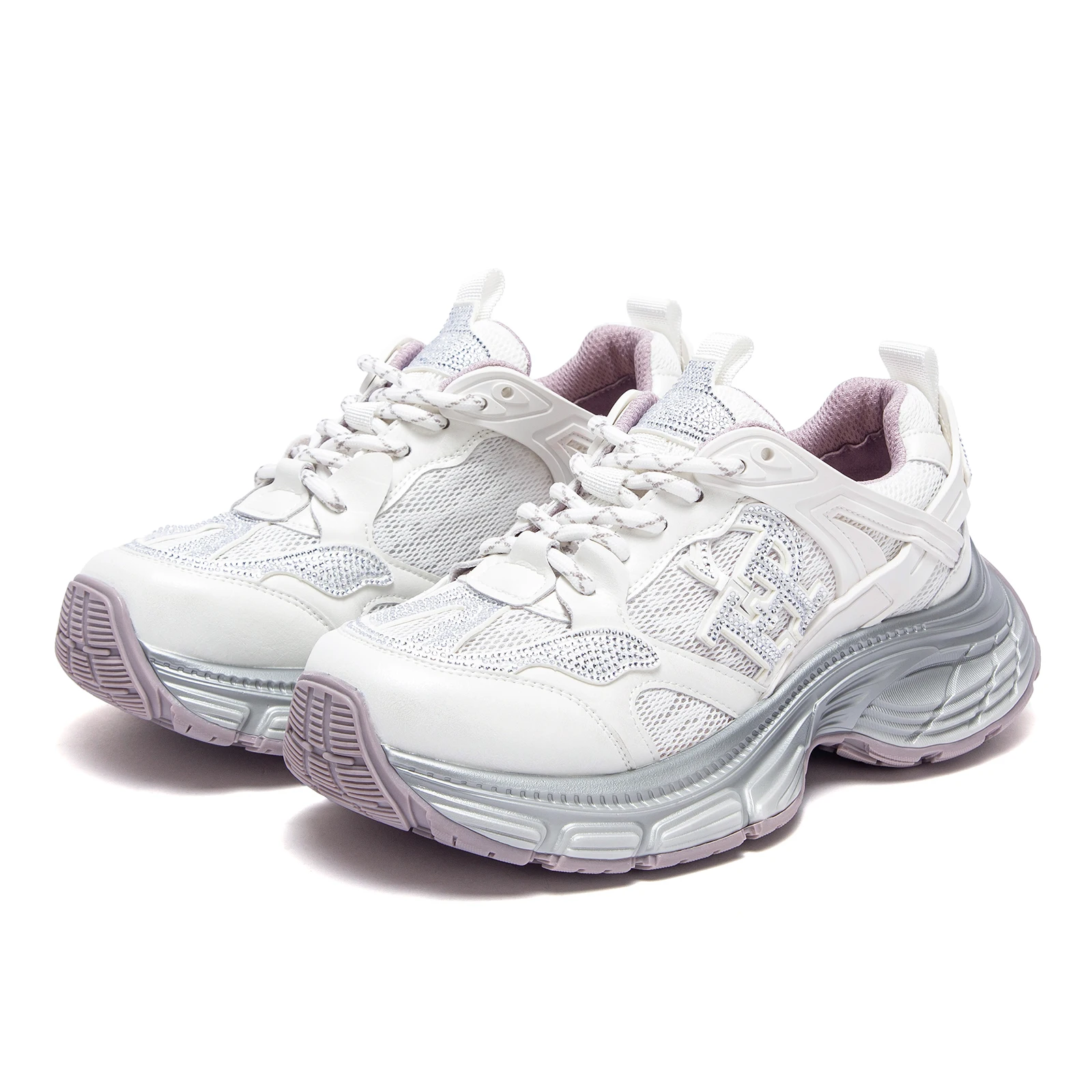 C-H Women's Shoes White Brand New Silver Lace Mesh Shoes Simple and Comfortable Outdoor For Girls Students