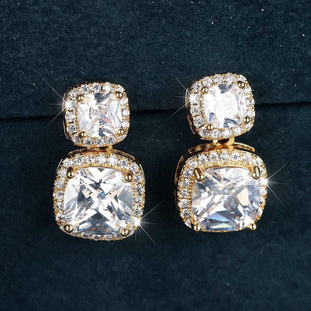 Cute White Zircon Square Stone Luxury Crystal Stud Earrings For Women Vintage Gold Color Wedding Earring Valentine Jewelry