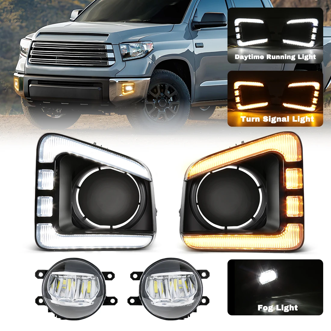 LED DRL For Toyota Tundra 2014 2015 2016 2017 2018 2019 2020 2021 Daytime Running Lights Turn Signal Fog Lamp Start-Up Animation