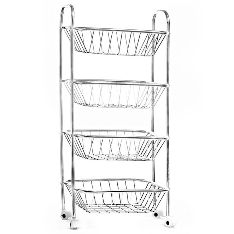Famous Stainless Steel 4 Layer Fruits & Vegetable Kitchen Storage Basket Organizer Trolley With Wheels