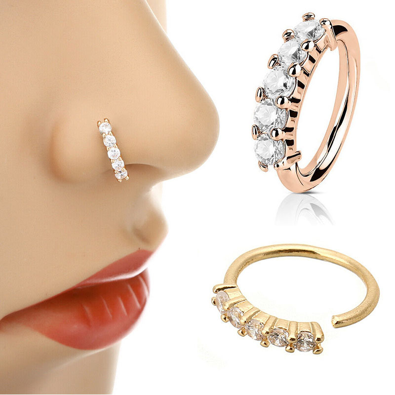 Huitan Luxury Cubic Zirconia 1PCS Nose Rings Women Silver Color/Gold Color/Rose Gold Color Simple Fashion Jewelry Exquisite