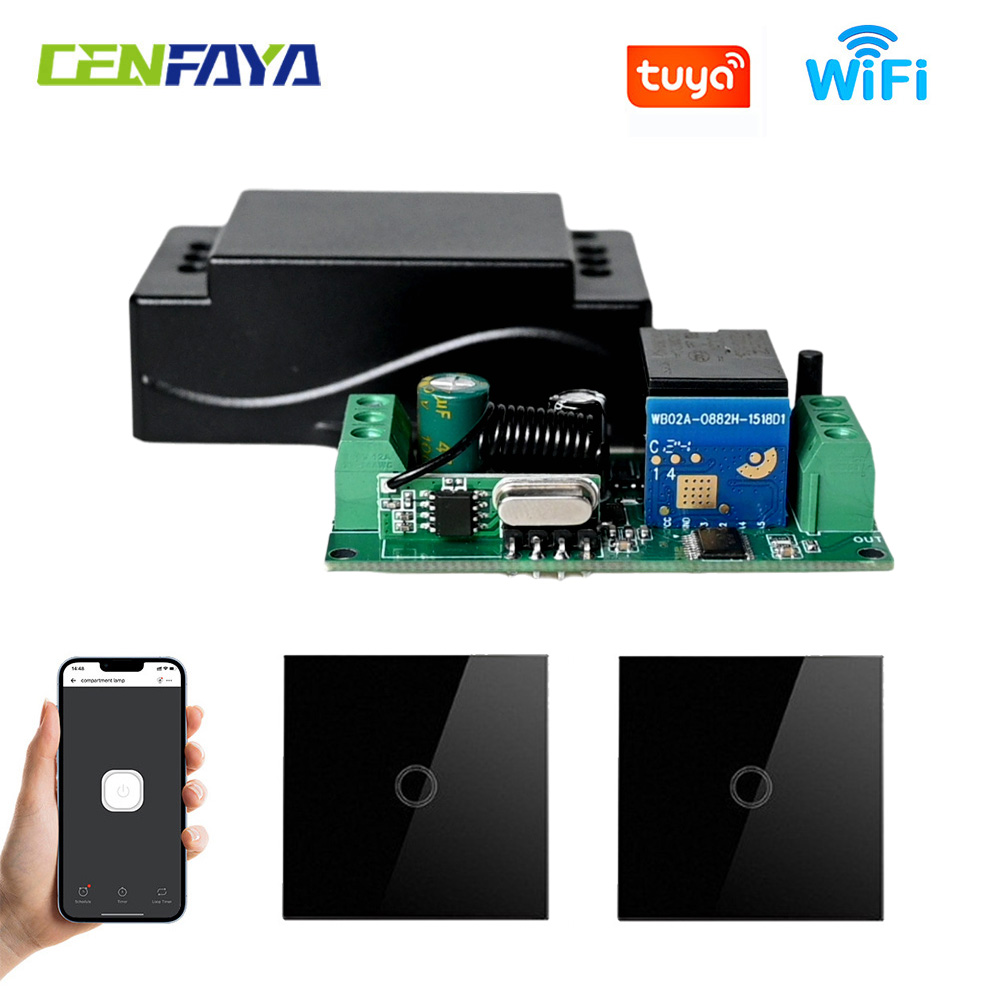 CENFAYA Tuya WiFi RF Smart Switch DC 9-80V Mini Relay Receiver Module 433mhz Touch Wall Panel Remote Control for Alexa