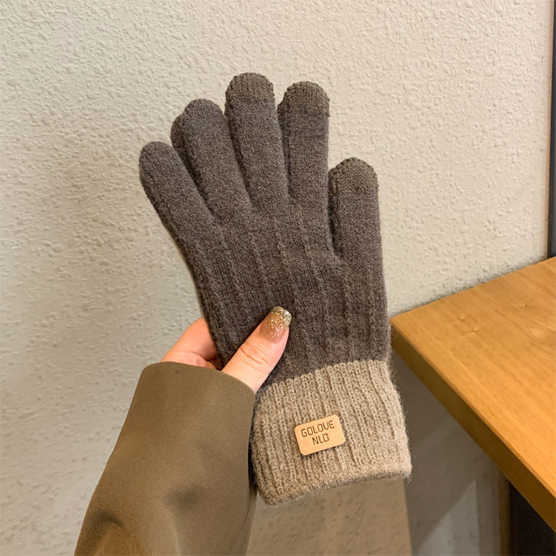 1PC Gloves winter velvet thickened Korean version cold-proof riding touch screen knitted gloves warm unisex wool gloves