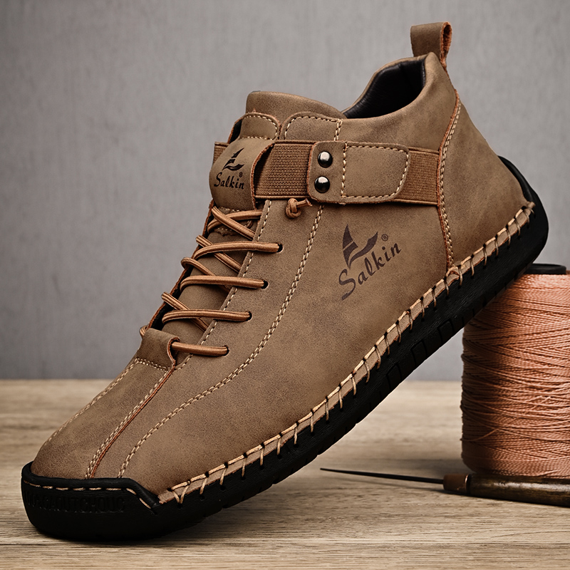 Genuine Leather Men Casual Shoes Handmade Mens Ankle Boots Outdoor Fashion Man Sneakers Breathable Work Boots Plus Size 38-48