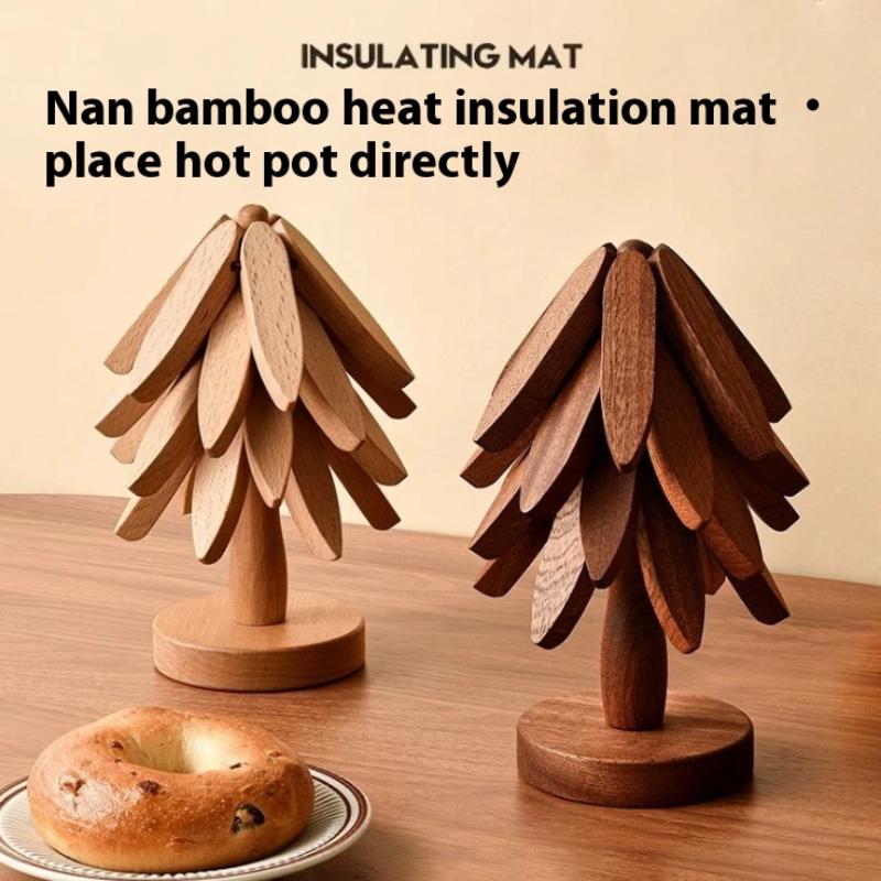 Tree Design Stand Wooden Christmas Tree Shape Decorative Anti Scald Heat Resistant Table Ornament Mat Coaster Outdoor Tableware
