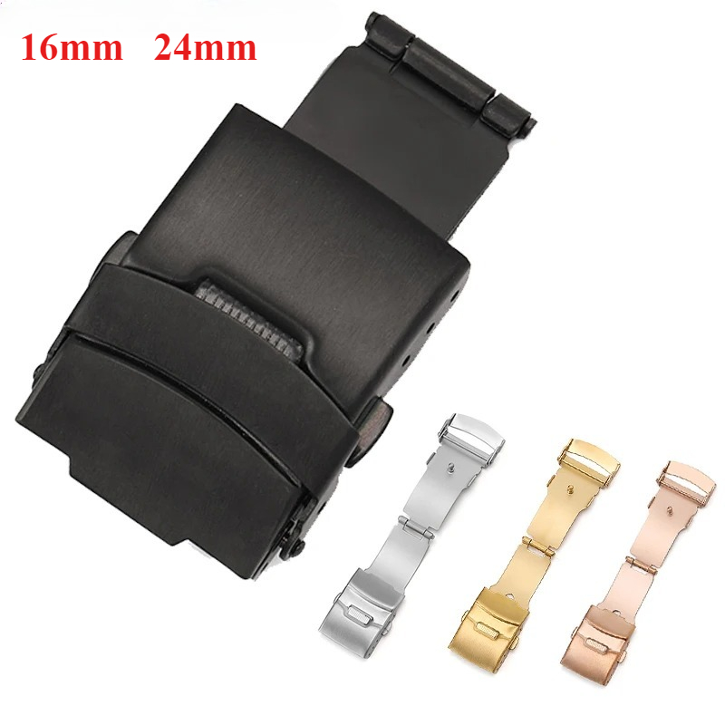 16/18/20/22/24mm 316L Solid Stainless Steel Buckle For Clasp Double Lock Button Luxury Buckle Metal Watch Accessories