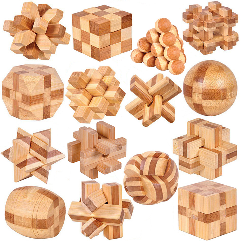 Small Lu Ban Lock IQ Brain Teaser Educational Toy for Kids Children Wooden Kong Ming Unlock Toys Montessori 3D Puzzle Game