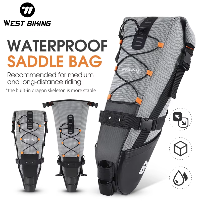 WEST BIKING Bike Bag Waterproof Reflective 10L Large Capacity Saddle Bag Cycling Foldable Tail Bag MTB Road Bicycle Bag