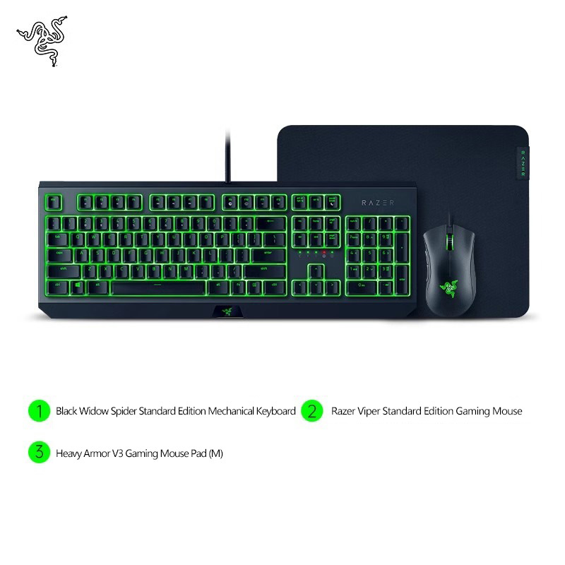 Razer Black Widow Mechanical Keyboard Viper Gaming Mouse Green Backlit Computer E-Sports Set Warcraft