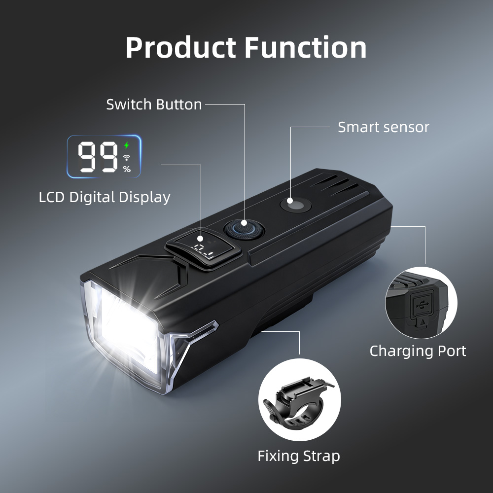 Smart Bike Light with Digital Display & Light Sensor Mode, XTE 200LM Rechargeable Bicycle Headlight 1800mAh Type-C USB, Auto Bri lightify