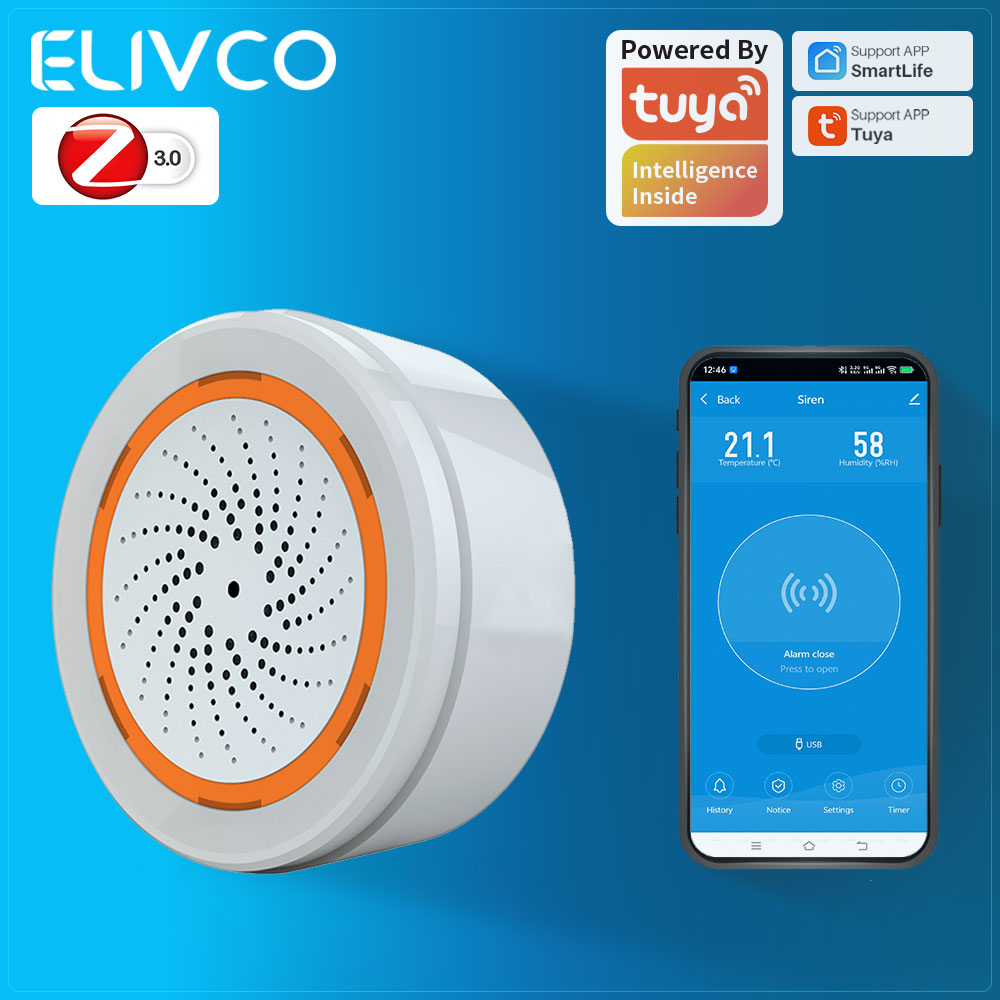 Tuya ZigBee Smart Siren Alarm 90dB Sound Light Home Security Alarm Support Home Assistant Zigbee2mqtt