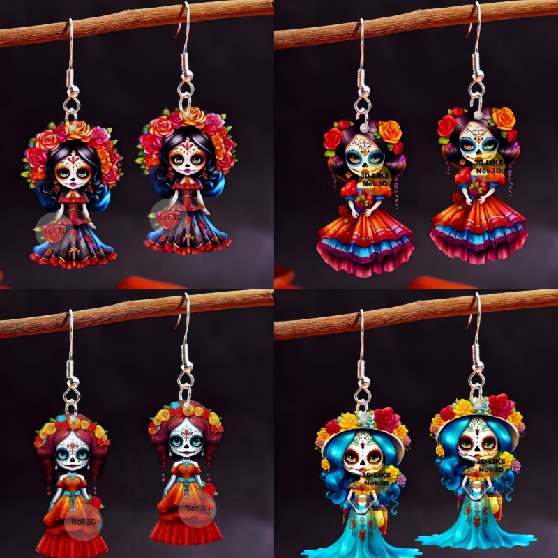 1 pair of 2D acrylic flat ghost bride earrings is the perfect choice for Halloween, and Necromancer Day girl earrings