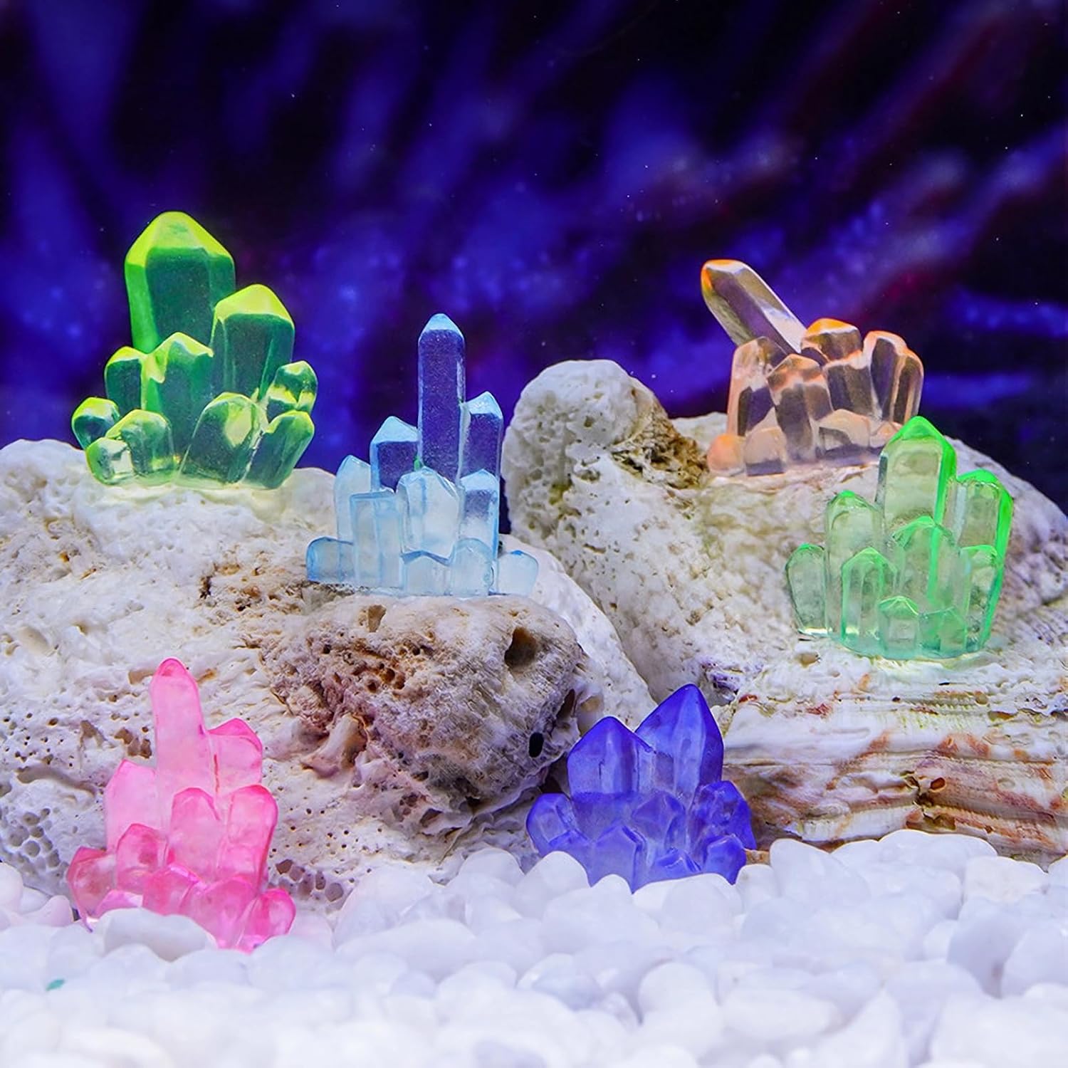 6/12PCS Creative DIY Luminous Crystal Mini Fish Tank Decor 3D Resin Miniature Garden Desktop Car Home Accessories